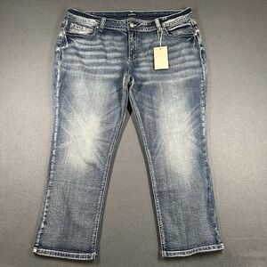 Flamingals Crop Jeans Womens 3XL Blue Med Wash Mid Rise Straight Stretch Denim